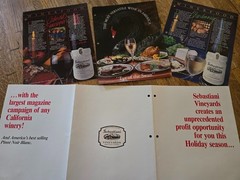 Lot of 7 SEBASTIANI Wine Labels w/Fact Sheets in Plastic Sleeves ~ 1980&rsquo;s