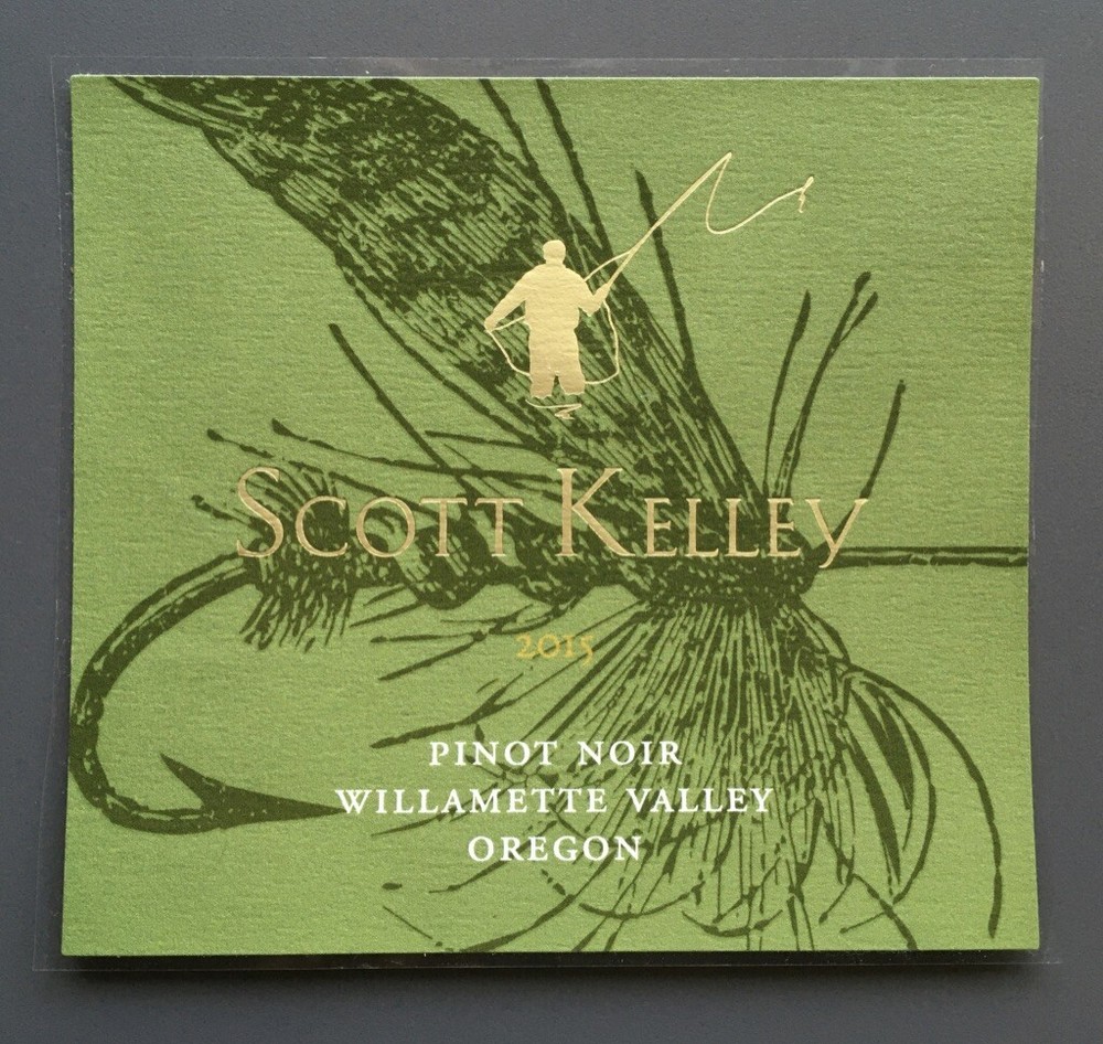 Original New Scott Kelley Winery 2015 Pinot Noir Wine Label – Fly Fishing Theme