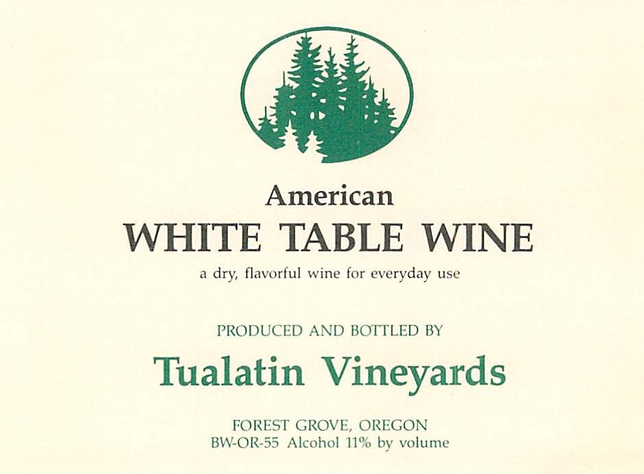 Tualatine American White Table Wine Forest Grove OR 1970s 1980s Vtg Wine Label