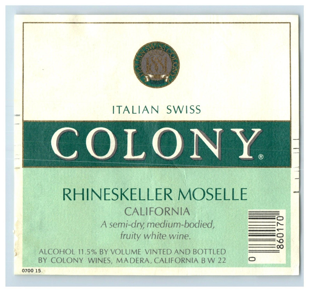 1970&rsquo;s-80&rsquo;s Colony Rhineskeller Moselle Californian Wine Label Original S51E