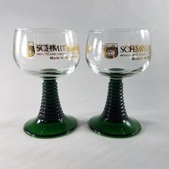 SCHMITT SOHNE Wine Glasses (x2) – Green Ribbed Stem Cordial Vintage W. Germany