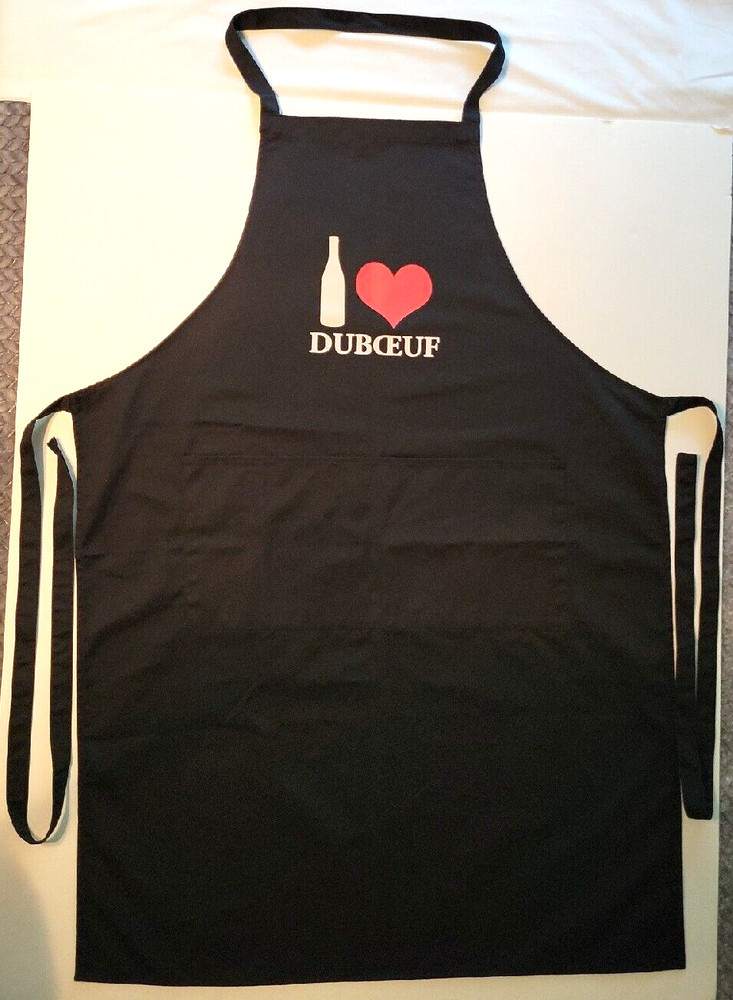 Black CHEF&rsquo;S APRON with « I ❤️ Duboeuf » (Famous Wine from Burgundy, France) – NEW