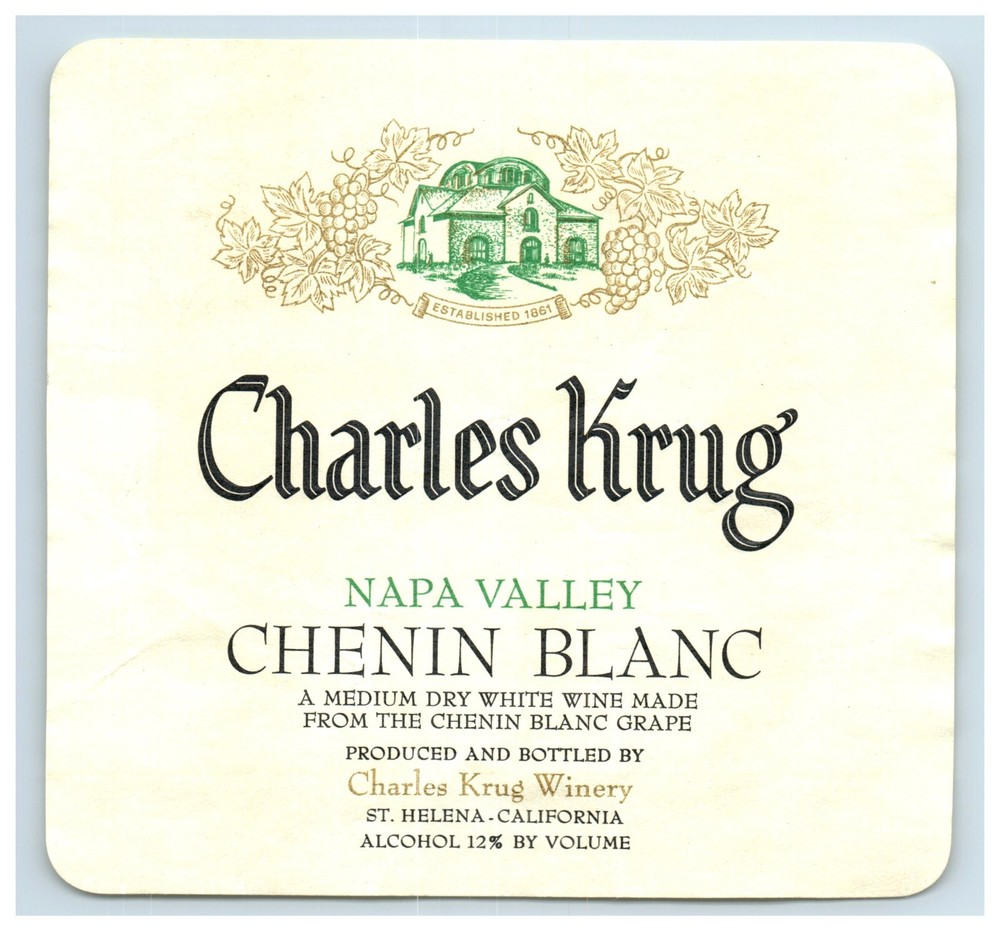 1970&rsquo;s-80&rsquo;s Charles Krug Chenin Blanc Californian Wine Label Original S51E