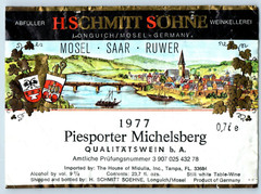 1977 Piesporter Michelsberg H.Schmitt Sohne Label Vintage Original S3E
