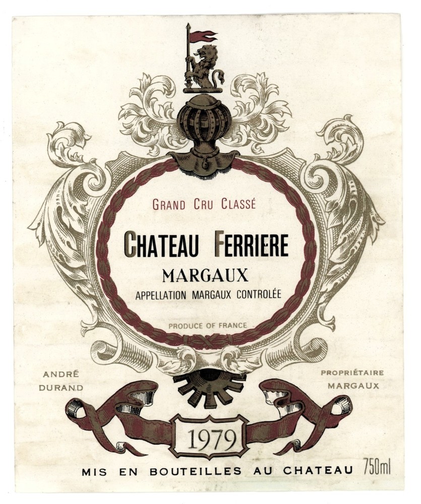 Chateau Ferriere Wine Label 1979 France French Margaux