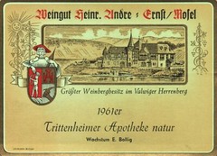 Vintage German Wine Label 1960s 1961er Trittenheimer Mosel