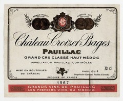 Chateau Croizet Bages Wine Label 1967 France French Pauillac