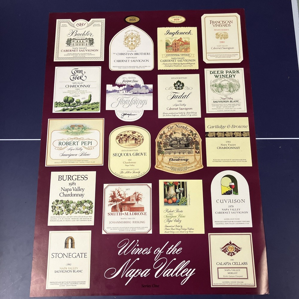 Wines of the Napa Valley Wine Label Series One Collector Poster Art Print 1983