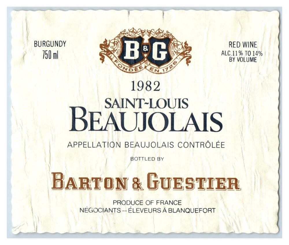1970&rsquo;s-80&rsquo;s B&G Saint-Louis Beaujolais German Wine Label Original S22E