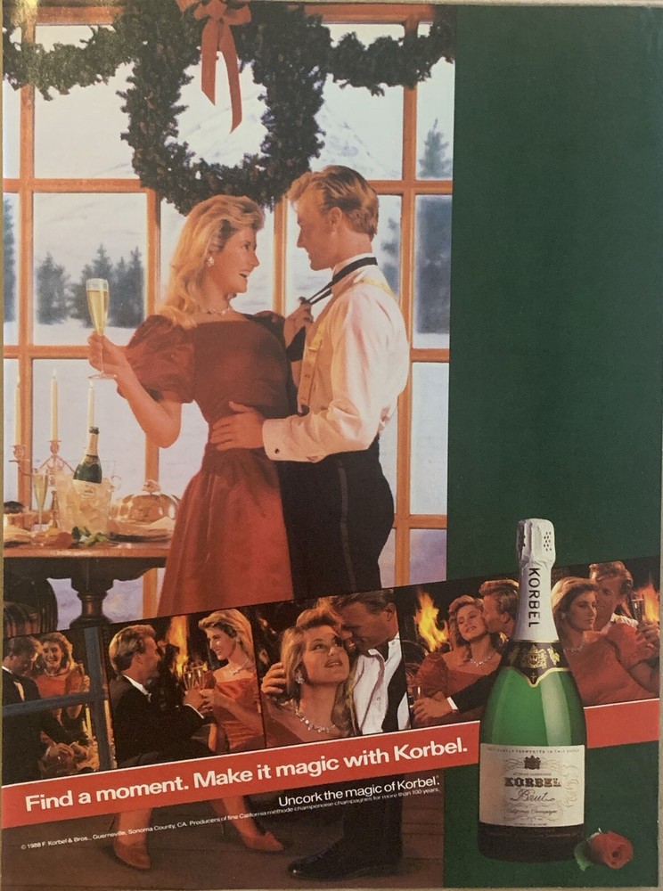 1988 Korbel Champagne PRINT AD Couple Celebrate Holidays – Uncork Magic VTG 80s
