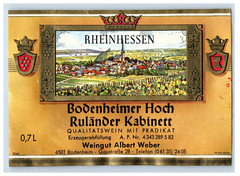 1960&rsquo;s-80&rsquo;s Bodenheimer Hoch Rulander Kabinett German Wine Label S73E