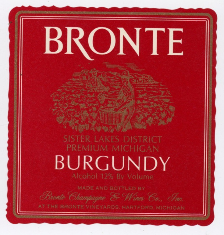 1960s-70s Hartford, MI Wine Label Burgundy Bronte Champagn & Wine Co #2G1