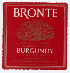 1960s-70s Hartford, MI Wine Label Burgundy Bronte Champagn & Wine Co #2G1