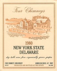 Four Chimneys New York State Delaware Himrod-on-Seneca 1980 Vtg Wine Label