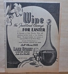 1940 newspaper ad for Wine – The Traditional Beverage for Easter, wine decanter