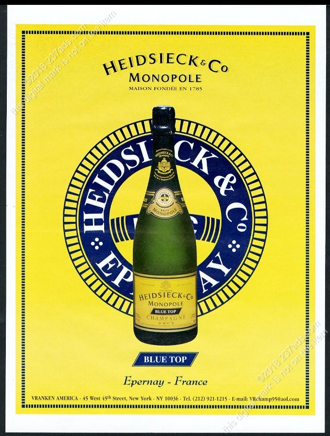 2001 Heidsieck Monopole Blue Top Champagne bottle photo BIG vintage print ad
