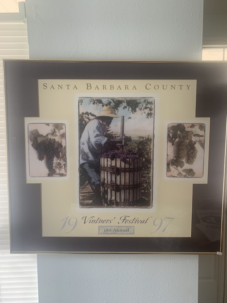 1997 Santa Barbara County California Vintners&rsquo; 15th Festival Framed Poster Wine
