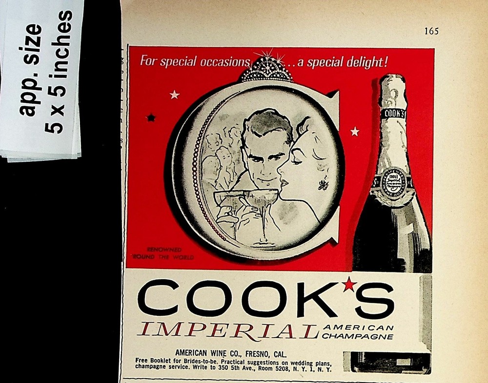 1958 Cook&rsquo;s Imperial American Champagne Vintage Print Ad 7822