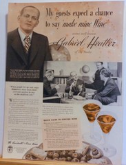 1941 magazine ad for California Wine – radio personality Gabriel Heatter serves
