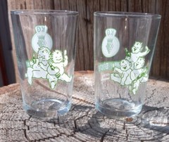 Vintage pair of Keller Geister Gold Extra Secco Wine Tasting Glasses Devil Baby