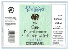 1970&rsquo;s-80&rsquo;s Jonannes Egberts Gau German Wine Label Original S18E