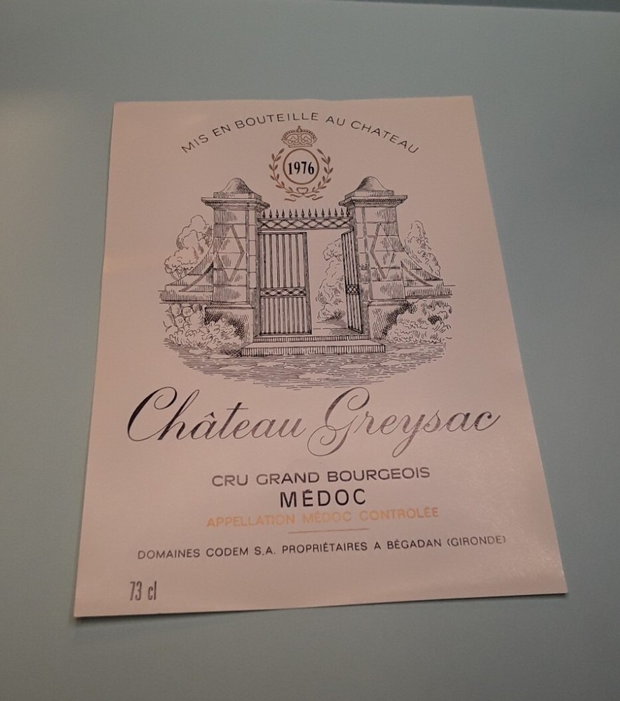 Vintage 1976 •Chateau Greysac •Cru Grand Bourgeois •Medoc •Bottle Label