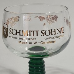 Set 2 Schmitt Sohne Wine Cordial Glasses Goblets Green Ribbed Stem W. Germany