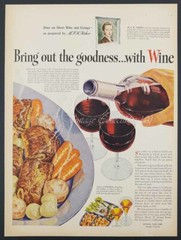 1945 California Red Wine Burgundy Claret Dinner Food photo art decor print ad