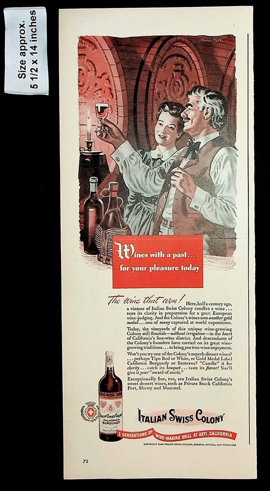 1944 Italian Swiss Colony California Burgundy Wines Vintage Print Ad 39096