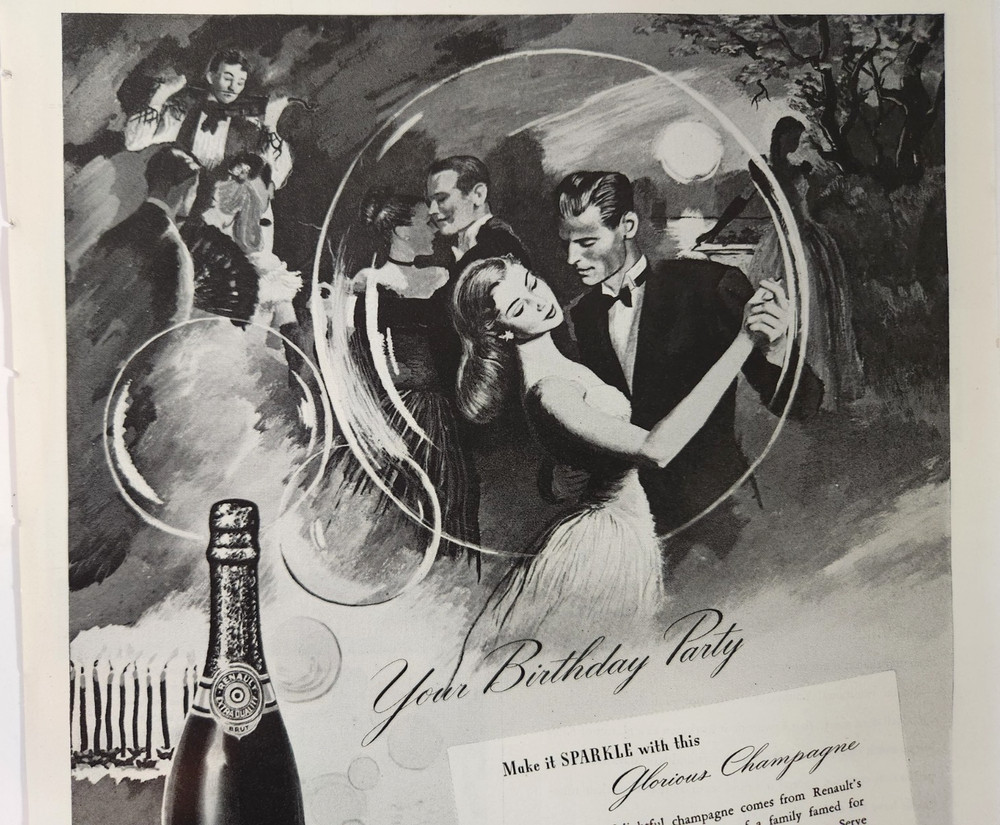 Renault American Champagne Birthday Party Vintage 1946 Magazine Print Ad