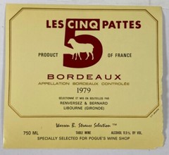 Vintage Wine Label French Specimen Les Cinq Pattes Bordeaux Wine Label Art Decor