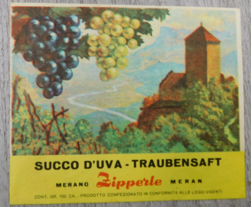 Succo D&rsquo;Uva Traubensaft Merano Zipperle Italy Meran Vintage Wine Label Winery