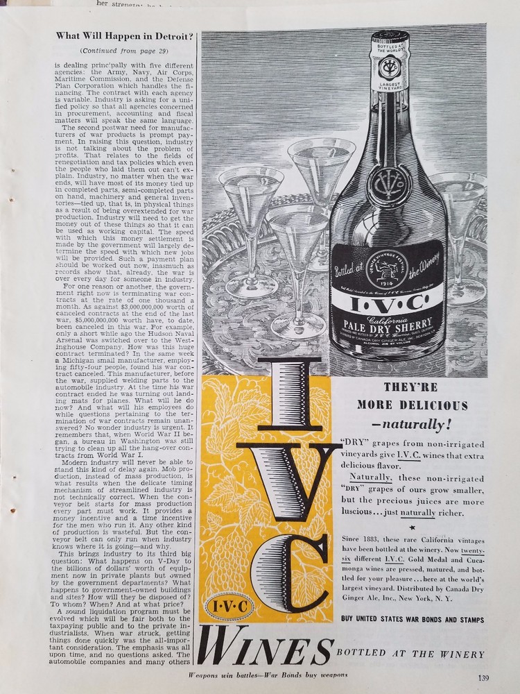 1944 IVC Wine Pale Dry Sherry Serving Tray Bottle Original Ad