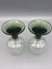 Schmitt Sohne Winery 0.1L German Wine Glasses Clear Green Ribbed Stem Set Of 2