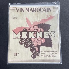 Vintage 1920s Vin Marocain Meknes UNUSED Paper Label Morocco Q1956