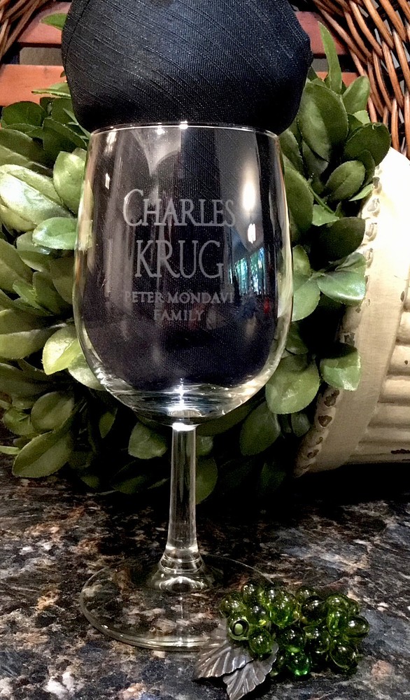 RARE Vintage CHARLES KRUG Peter Mondavi Family Wine Glass Napa Valley PRISTINE!