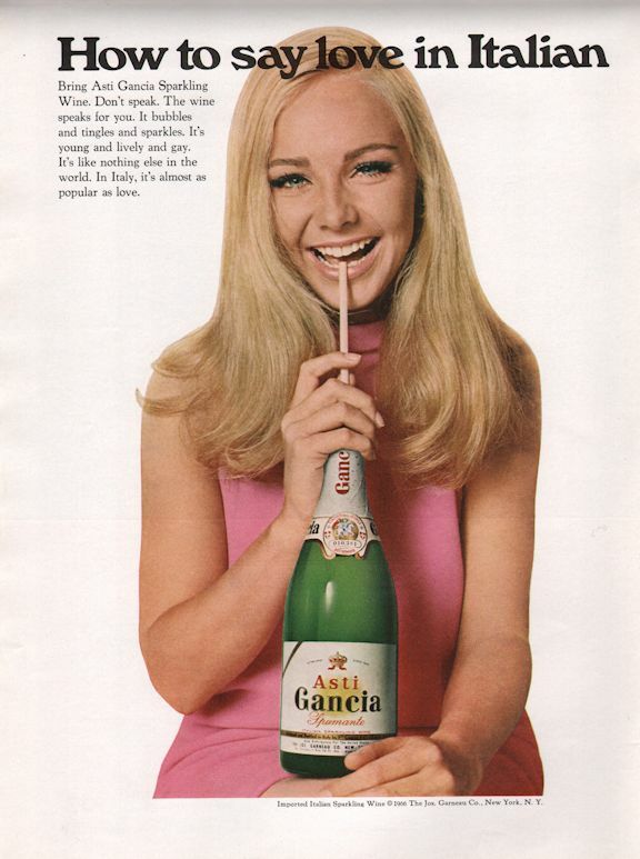 1967 Asti Gancia PRINT AD Sparkling Wine Vintage Bottle Young Lively Blonde