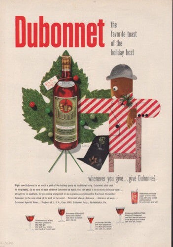 1949 BONNET WINE HOLIDAY CHRISTMAS PAUL RAND ARTIST MODERN DISTILL AD 7442