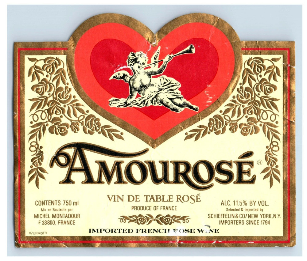 1970&rsquo;s-80&rsquo;s Amourose Vin De Table Rose French Wine Label Original S36E