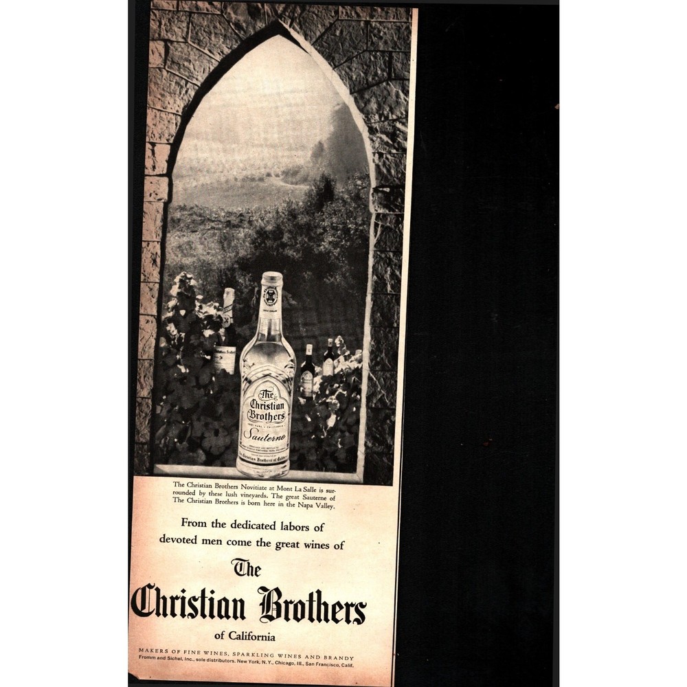 1960 Christian Brothers Wines Vintage Print Ad California Golden Sherry Cask B&W