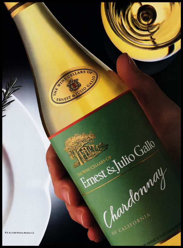 Ernest & Julio Gallo wine PRINT AD 1992 bottle of Chardonnay