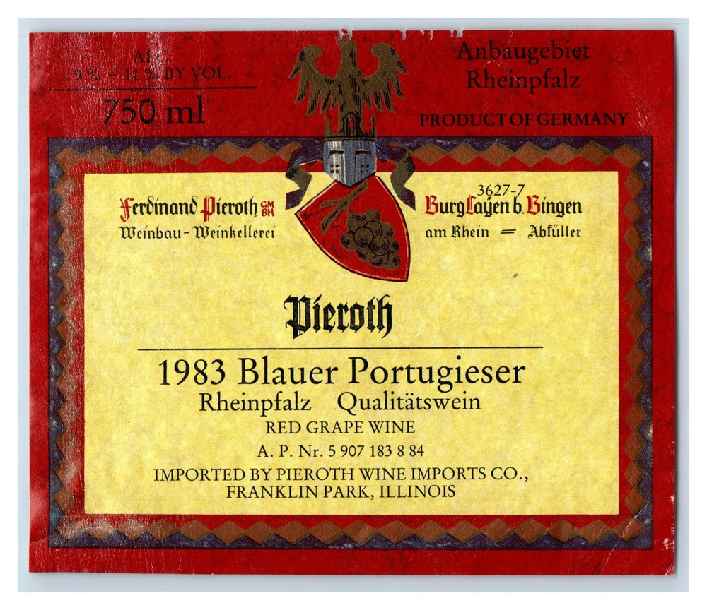 1970&rsquo;s-80&rsquo;s Peiroth Anbaugebiet Rheinpfalz German Wine Label Original S24E