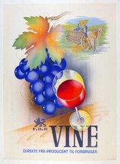 VINE wine poster from 1939 with art by B. Pramvig; ORIGINAL, linen mounted