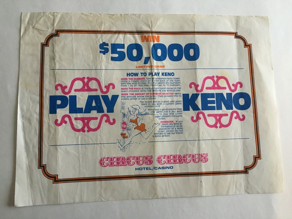 Vintage Paper Placemat Circus Circus Las Vegas Play Keno 14X10&Prime; Collectible