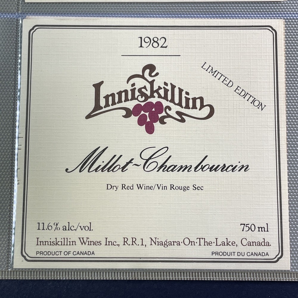 Vintage 1982 Inniskillin Winery Millot-Chambourcin Wine UNUSED Paper Label Q89