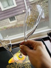 Art Nouveau Perrier Jouet Epoch PJ Champagne Flute France Tan Barware Floral-2