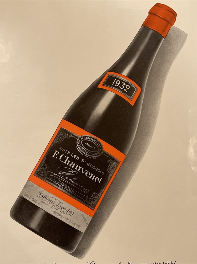 Vintage 1947 French Wine Print Ad Chauvenet Nuits St Georges Bottle
