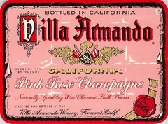 Villa Armando Pink Rose Champagne Fremont CA 1970s 1980s Vtg Wine Label