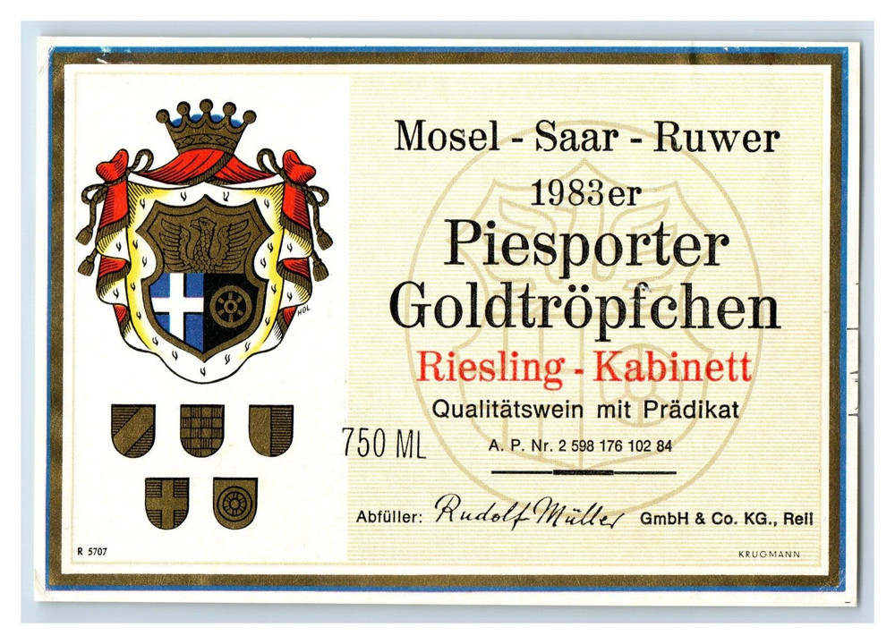 1970&rsquo;s-80&rsquo;s Piesporter Goldtropfchen German Wine Label Original S24E