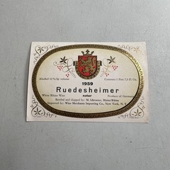 Vintage Wine Bottle Label — 1959 Ruedesheimer Natur White Rhine Wine Germany